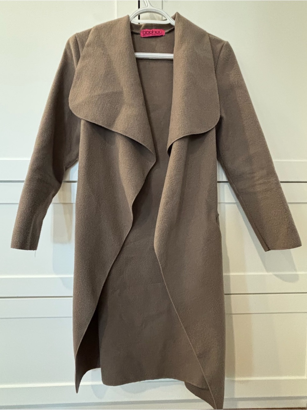 Boohoo Taupe Open Waterfall Coat